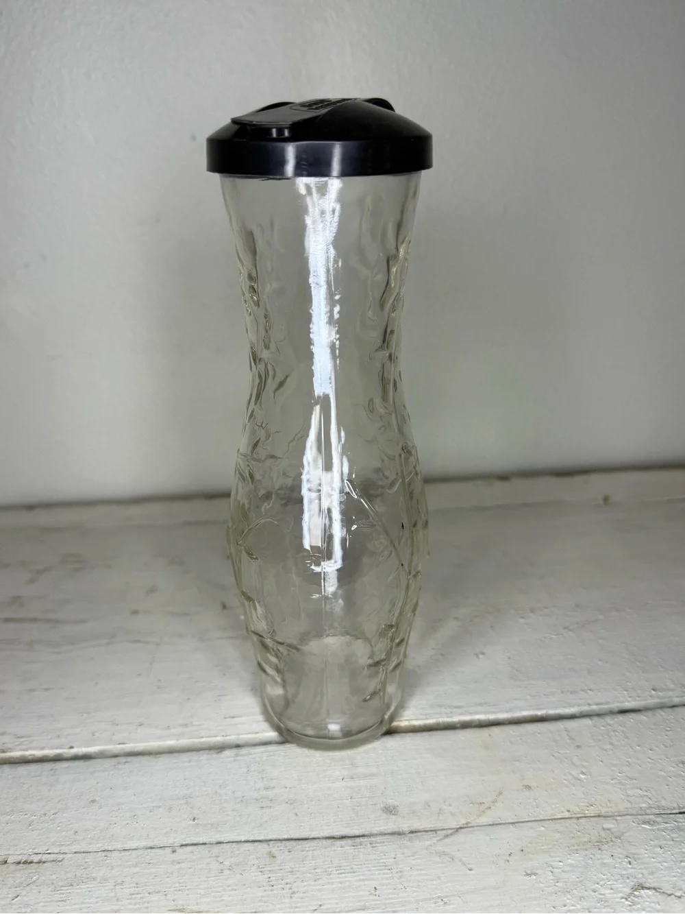 Vintage Good Seasons Salad Dressing Vine Embossed Glass Cruet Shaker Bottle &Lid